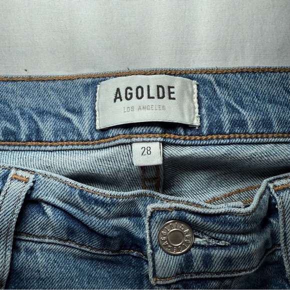 AGOLDE Nico High Rise Slim Jeans Womens 28 Blue Button-Fly Denim Distressed - Picture 4 of 10